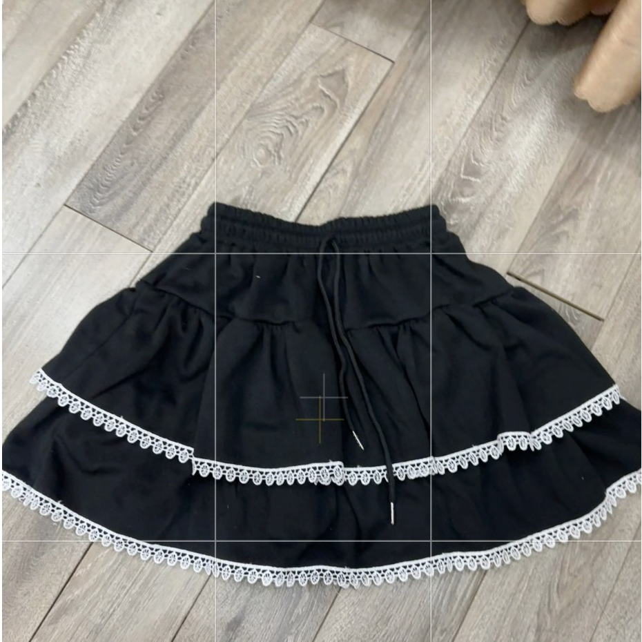 Chân váy nữ dáng ngắn xếp tầng phối ren viền trắng dáng xoè chuẩn hottrend 2024 | BigBuy360 - bigbuy360.vn
