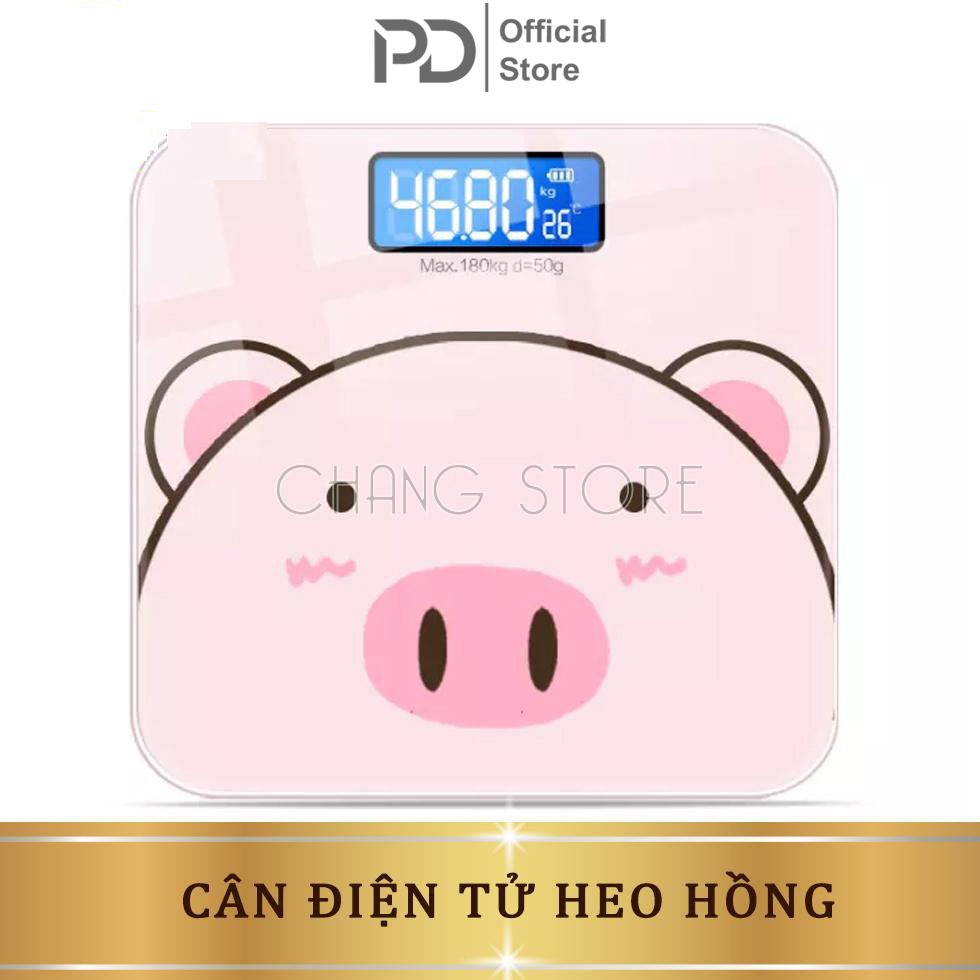 Cân điện tử mặt kính cường lực, thiết kế gọn nhẹ hình heo hồng siêu dễ thương  4.9