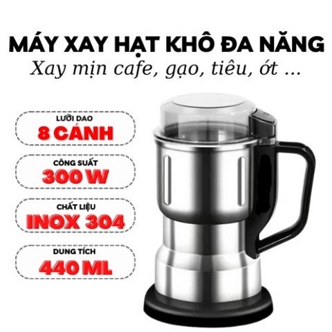 Máy xay hạt khô, xay bột, gia vị cà phê đa năng, Hàng 6 lưỡi dao cực bén, chất liệu cối cao cấp