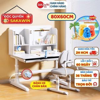 Bàn học cho bé Sakawin BV52 size 80cm Điều chỉnh độ nghiêng mặt bàn Nâng hạ chiều cao tay quay Chân bàn cải tiến bánh xe
