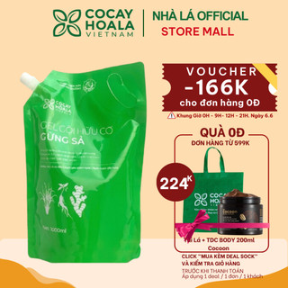 Dầu Gội Hữu Cơ Gừng Sả Cỏ Cây Hoa Lá - Ngăn dầu bết tóc và giảm gàu ngứa - Túi Refill 1000ml - Nhà Lá