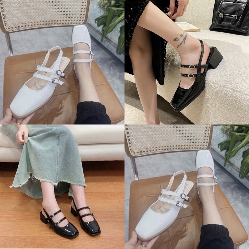 Giày sandal bít mũi retro 4cm chất da bóng form chuẩn ( 4p 3 QUAI)
