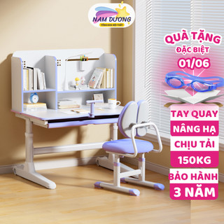 Bộ bàn học chống gù Nam Dương BV52 Cải tiến mới Giá sách lớn Chân bàn có bánh xe