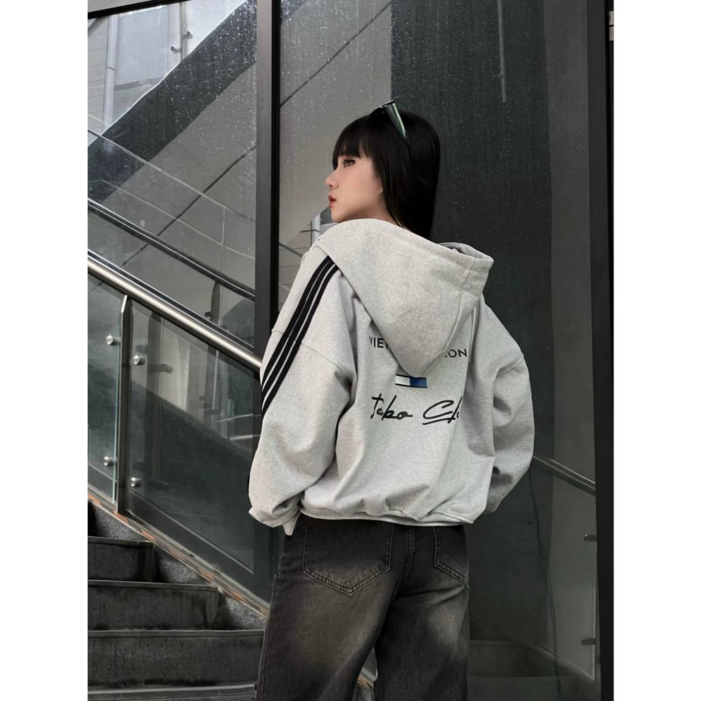 Tarbo Club - Áo Khoác Hoodie  Zip Boxy PhốI Sọc  - Áo Khoác Nỉ Form Boxy Local Brand | BigBuy360 - bigbuy360.vn