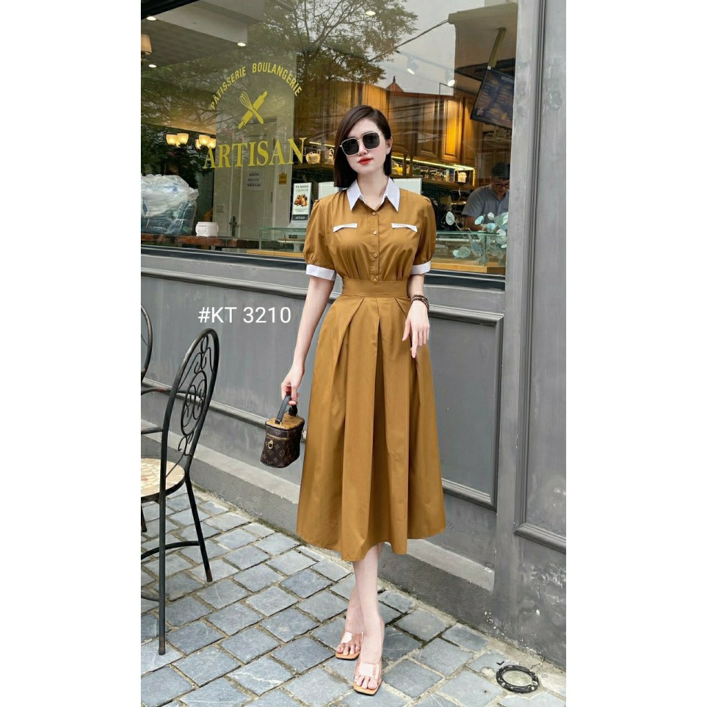 Set váy sơ mi né trắng
