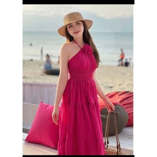 Váy yếm cuốn hoa nhún eo tiểu thư