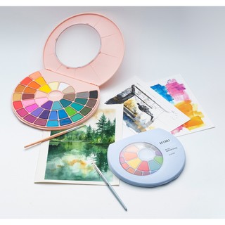 Bộ màu nước dạng thỏi 24/38 màu himi miya - solid watercolor - kèm cọ và khay vẽ