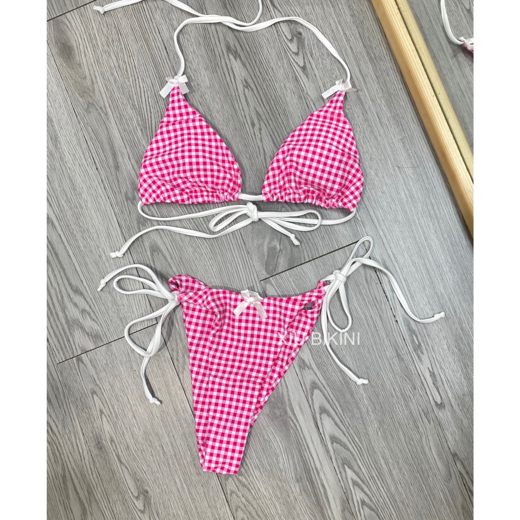 Bikini 2 mảnh tam giác gingham buộc dây