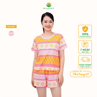  Bộ đồ Cotton mặc nhà nữ mùa hè Việt Thắng FORM NHỎ, quần đùi, áo cộc tay - B43.2206