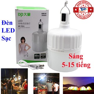 Bóng đèn LED sạc tích điện 48W DP-7814 với 4 chế độ sáng 5-15 tiếng, chống nước, dùng khi mất điện, bán hàng, cắm trại