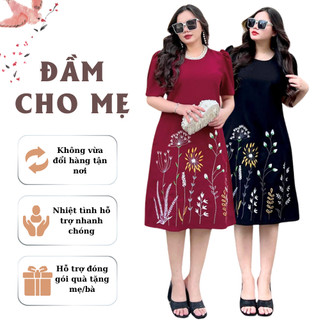 Đầm Dự tiệc Bigsize Thêu Hoa Bồ Công Anh Trẻ Trung Thanh lịch U45-55 Màu sắc nhã nhặn Form Suông A dễ mặc che bụng CG034