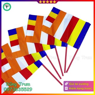 Cờ Phật Giáo cầm tay vải phi bóng bền đẹp