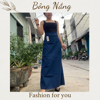 Váy chống nắng Jean trơn cao cấp không xẻ tà dạng quây, trùm chân che nắng jean Bông Nắng Store