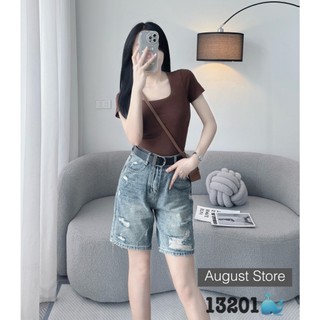Quần sooc ngố jean nữ dáng dài rách lưng cạp cao basic qccc