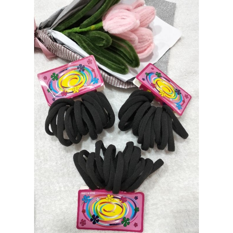 combo 2 vỉ (1 Vỉ 12 dây) dây thun cột tóc màu đen trơn, co giãn tốt.