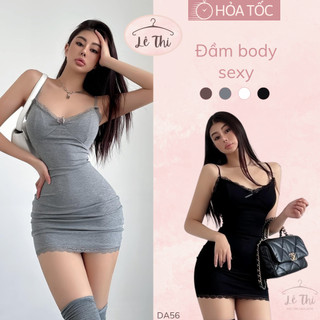 Đầm body 2 dây cúp ngực viền ren đính nơ gợi cảm sexy, đầm 2 dây dáng ngắn kèm mút ngực cực hack dáng|Lê Thi Clothing