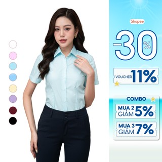 Áo sơ mi nữ Thái Hòa chất liệu cotton trơn công sở form ngắn tay ASW0301-R01