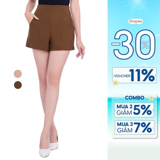 Quần short ngắn nữ Thái Hòa Quần đùi nâu be vải tuyết mưa 23QSW-110