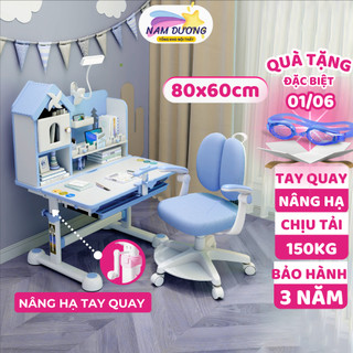 Bộ bàn học trẻ em Nam Dương S68 Kệ sách hình ngôi nhà Ghế xoay 360 bánh xe khóa tự động an toàn