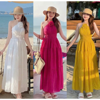 Váy yếm cuốn hoa nhún eo tiểu thư