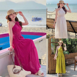 Váy yếm cuốn hoa nhún eo tiểu thư
