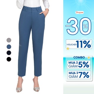 Quần baggy nữ sợi gỗ sồi cạp cao thiết kế đối xứng Thái Hòa 23QAW-215 (100% tinh chất)