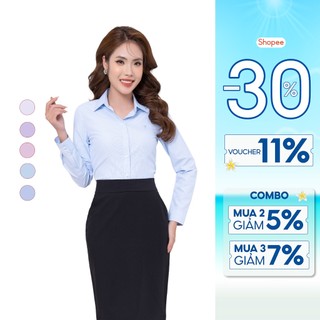 Áo sơ mi nữ dài tay công sở kẻ thiết kế các màu chất liệu bột gỗ Gracell cao cấp Thái Hòa 23ASW-221