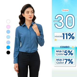 Áo sơ mi nữ dài tay công sở nhiều màu vải kẻ chìm sợi tre cao cấp Thái Hòa ASW0101-R12