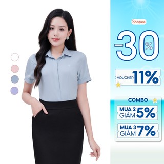 Áo sơ mi nữ ngắn tay cổ đức form ôm sợi Bạc Hà thời trang cao cấp Thái Hòa 24ASW-230