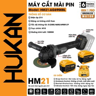 Máy mài pin HUKAN AG6900BL Black, 3 tốc độ, Động cơ Không chổi than, Tặng 1 đá cắt