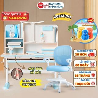 Bàn học cho bé Sakawin S80, Bàn học sinh có giá sách cao cấp, Tuỳ chọn loại ghế Giá nhập Độ bền 20 năm