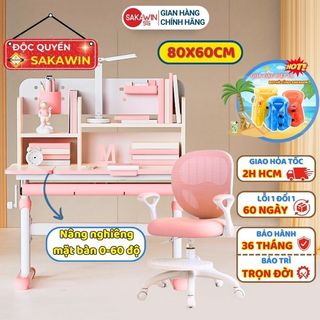 Bàn cho bé Sakawin S80 kèm giá sách 2 tầng nâng tạ tay quay cao cấp công nghệ Nhật Bản