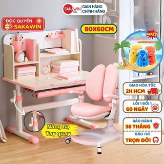 Bàn học thông minh Sakawin S80 và Ghế G18 mới nhất Nâng hạ tay quay có giá sách tiện lợi Cho học sinh các cấp