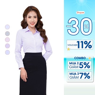 Áo sơ mi nữ dài tay thiết kế họa tiết kẻ các màu bột gỗ Gracell cao cấp Thái Hòa 23ASW-222
