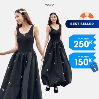Đầm nữ tùng bí MIEU kết hợp chân váy phồng đính nơ hợp mọi dáng người - KN17