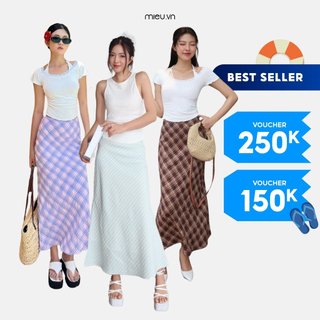 Chân váy nữ đuôi cá MIEU dáng dài họa tiết caro thanh lịch - LM04