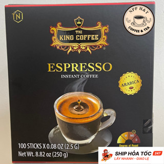 (Date: 2027 ) Cà Phê Đen Hòa Tan Espresso KING COFFEE - Hộp 100 gói x 2.5g - đậm hương vị cà phê Ý