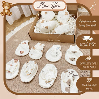 Bộ đôi bao tay + bao chân sơ sinh chất thun lạnh hoạ tiết cho bé