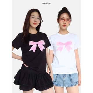 Áo Thun MIEU Basic In Nơ Hồng Trẻ Trung, Dễ Thương - LA12