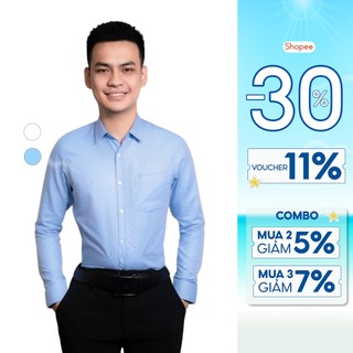Áo sơ mi nam trung niên thiết kế dài tay 2 màu trắng xanh Thái Hoà ASM0101-R05