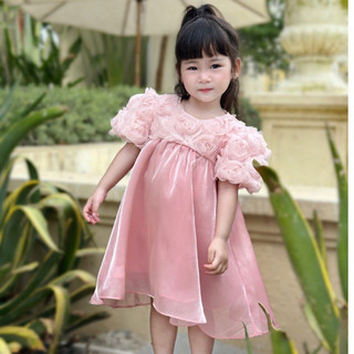 Váy thiết kế voan hồng cho bé gái Dahlia