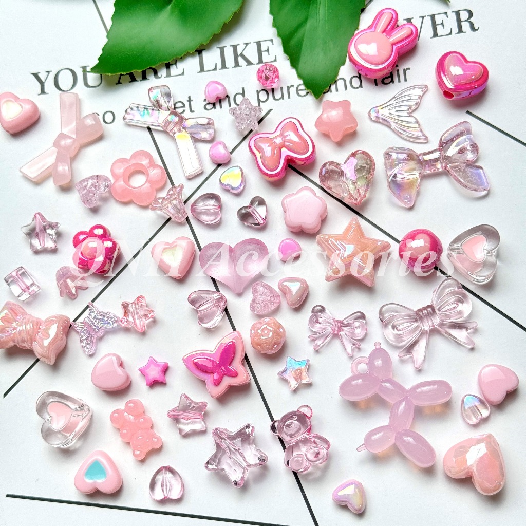[LINK 1] Tổng hợp các loại hạt nhựa, charm màu hồng dùng xỏ vòng tay, dây đeo điện thoại, làm trang sức handmade