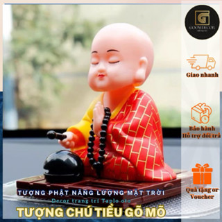 Tượng Phật Chú Tiểu Gật Đầu Gõ Mõ Năng Lượng Ánh Sáng Mặt Trời Cao 9 Rộng 7 Dài 7  Trang Trí Taplo Ô Tô Bàn Làm Việc