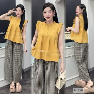 Set bộ áo cánh tiên quần kẻ karo dài