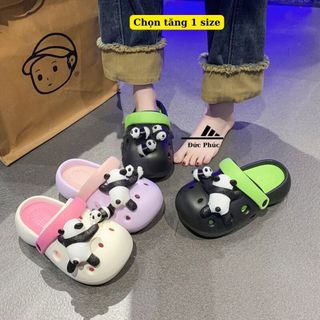 Dép sục nữ cross gắn sticker Gấu Trúc, Dép sục đi biển Đức Phúc chọn tăng 1 size