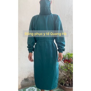 Áo choàng Mổ, Áo khoác phẫu thuật có khẩu trang dành cho bác sĩ Nam Nữ, viện thẩm mỹ màu xanh lá cây vải Kaki tiệt trùng