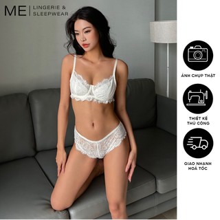 IREN Bộ lót ren áo ngực bra có gọng viền mi quần lót tam giác không lộ viền không mút trắng Melingerie &Sleepwear