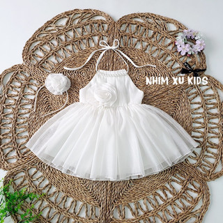   4-28kg  Váy Đầm Yếm Trắng NHÍM XÙ KIDS Cho Bé Gái 1 Tuổi Đến 8 Tuổi Chất Lụa Nến Mềm Mát V092 