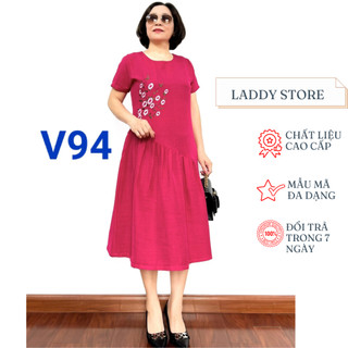 Váy Cho Mẹ Trẻ Trung Sành Điệu Chất Liệu Đũi Cao Cấp Họa Tiết Thêu Hoa Cực Đẹp - Laddy Store