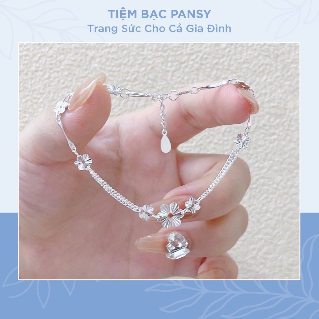 Lắc tay nữ bạc ta PANSY hình hoa phay mix dây cách điệu cá tính - Vòng tay nữ bạc đẹp